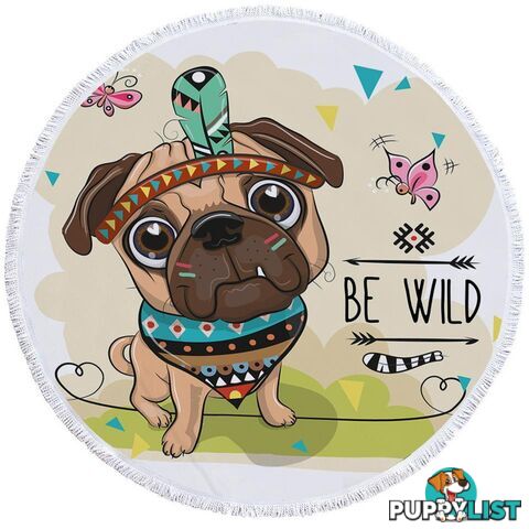 Adorable Native American Pug Beach Towel - Towel - 7427046316767