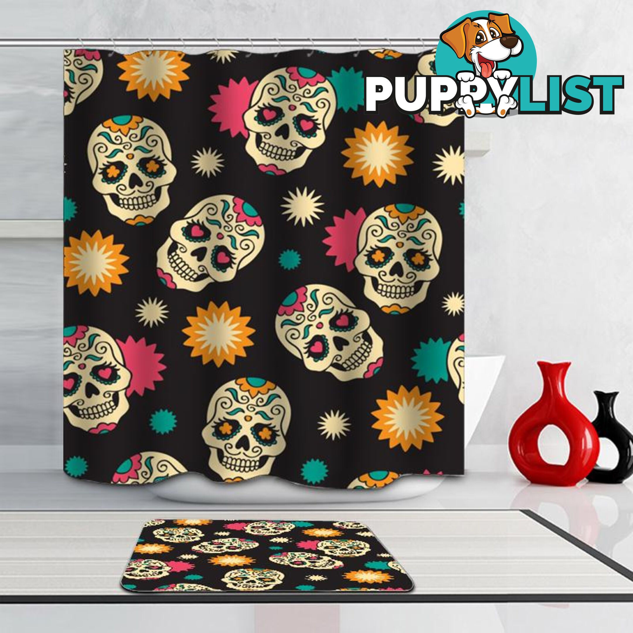Sugar Skulls Pattern Shower Curtain - Curtain - 7427046037082