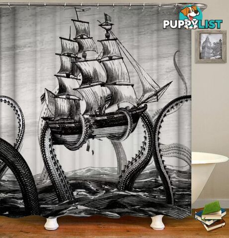 Kraken Is Cracking The Ship Shower Curtain - Curtain - 7427046006996