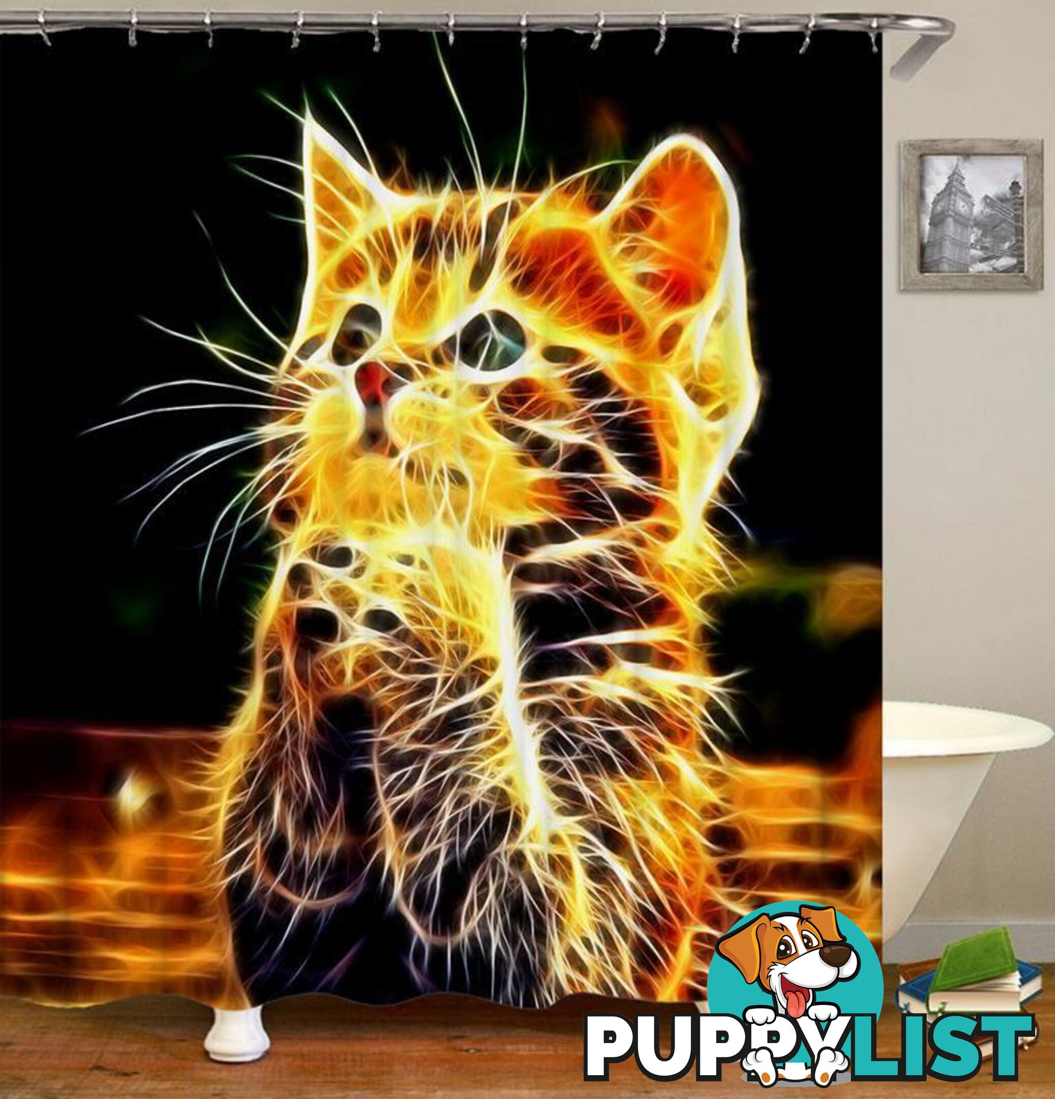 Electric Cat Shower Curtain - Curtains - 7427045923973