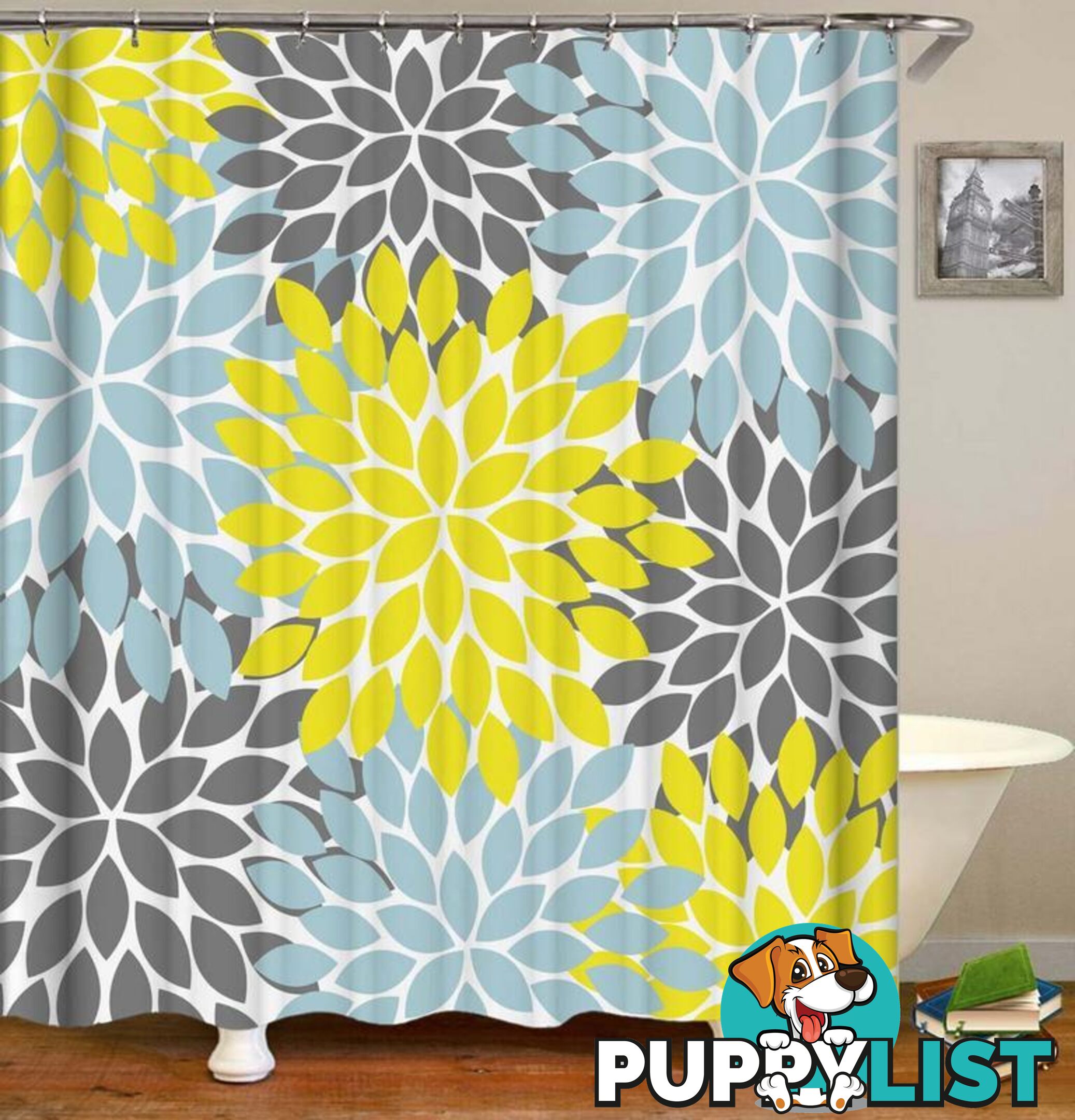 Yellow Grey And Stone Blue Shower Curtain - Curtain - 7427046136372