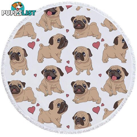 Sweet Pug Pattern Beach Towel - Towel - 7427046311908