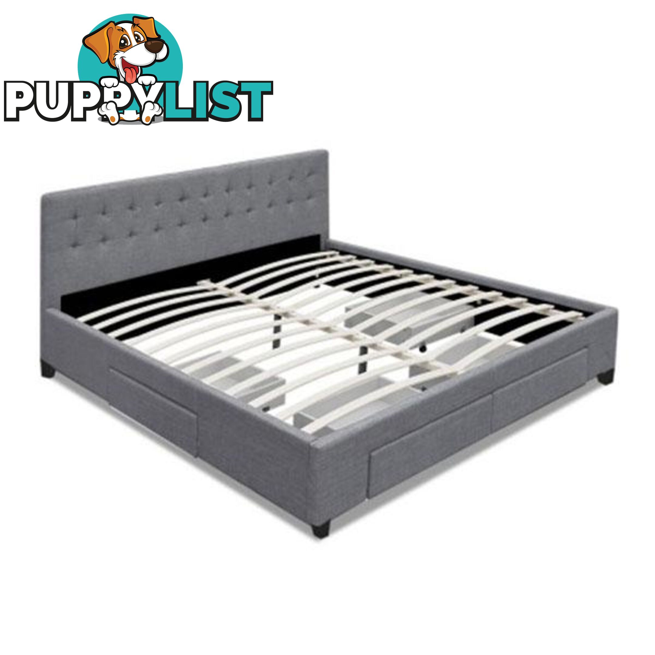 Bed Frame with 4 Storage Drawers Wooden Fabric Headboard - Unbranded - 7427005885983