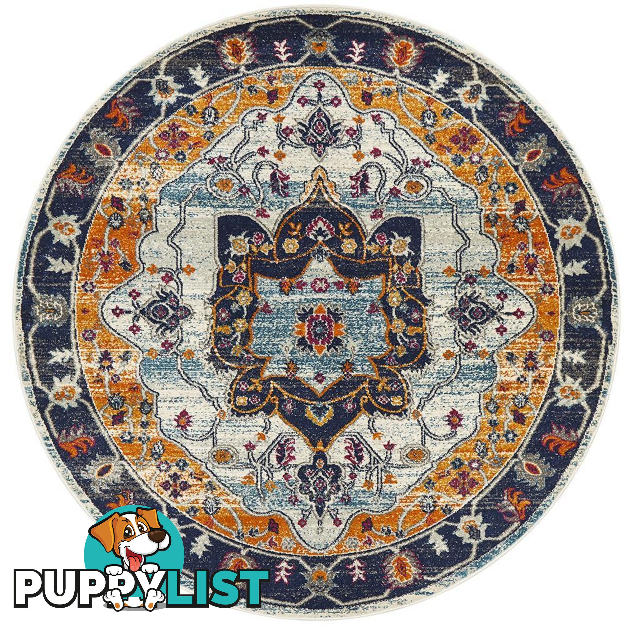 Babylon Round Rustic Floral Rug - Unbranded - 9375321873888