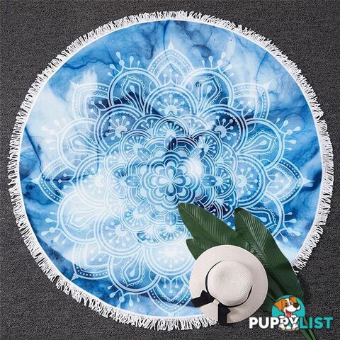 Mandala Over Blue Beach Towel - Towel - 7427046332170