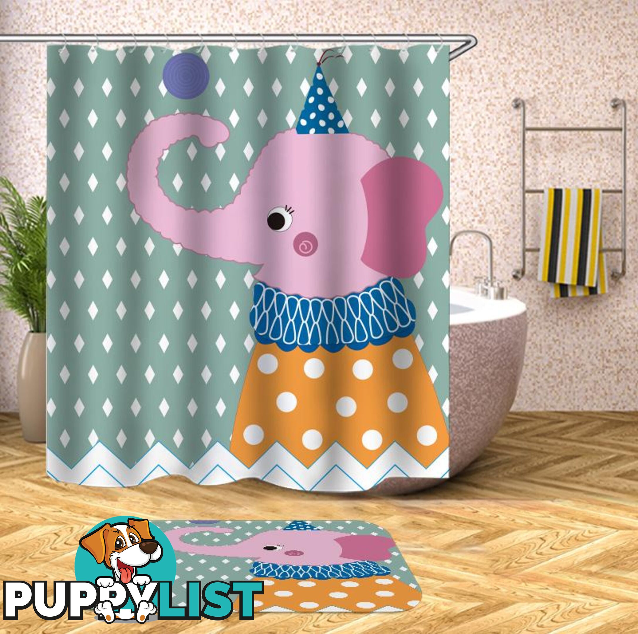 Childish Elephant Character Shower Curtain - Curtain - 7427046034654