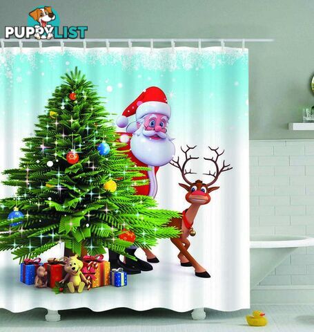 Santa And Reindeer Sneaking Out Shower Curtain - Curtains - 7427046063036