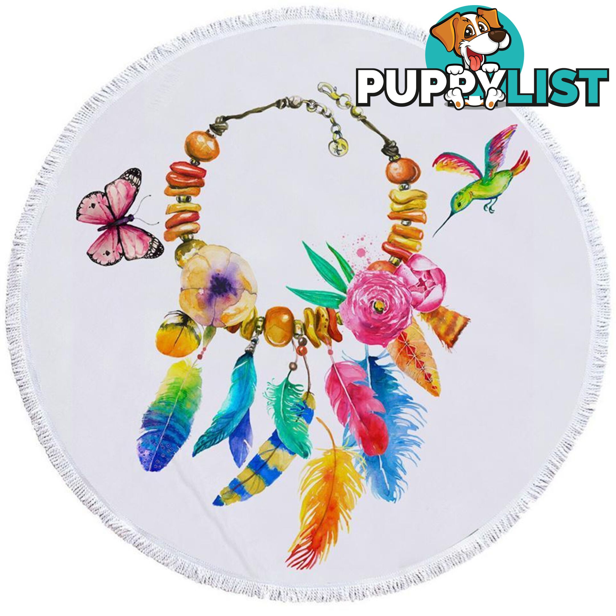 Colorful Feather Necklace Beach Towel - Towel - 7427046308052