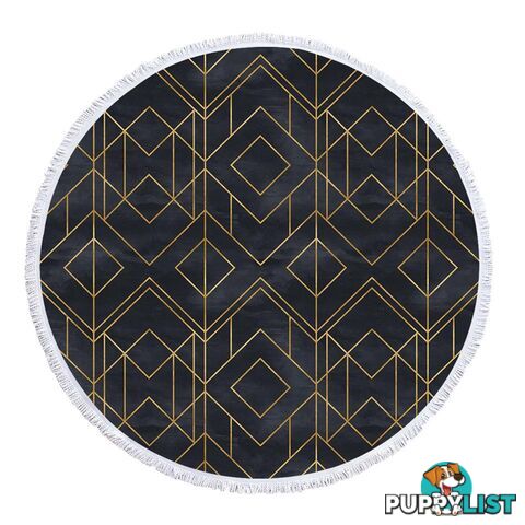 Golden Geometric Over Dark Beach Towel - Towel - 7427046341714