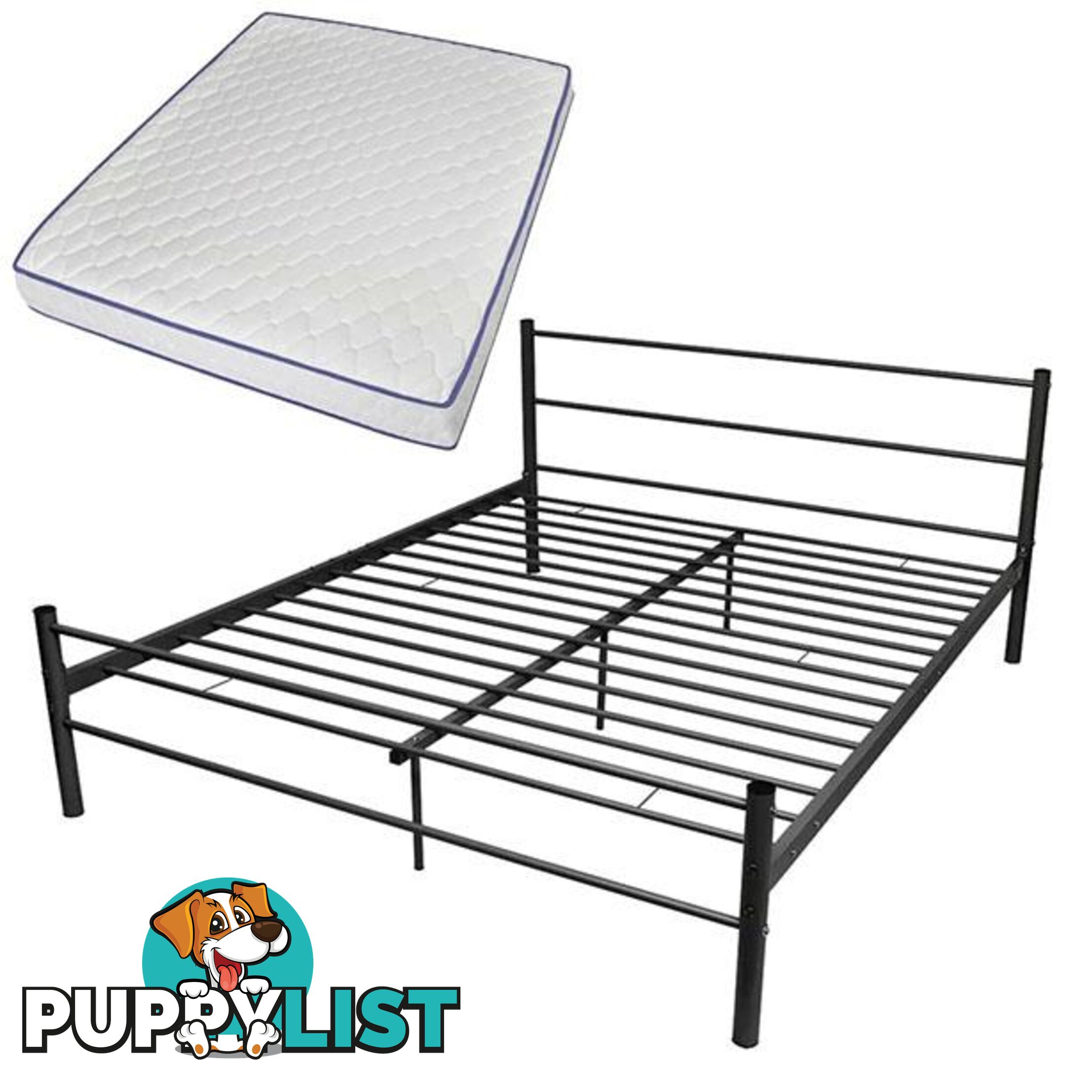 Metal Bed with Memory Foam Mattress Black AU Queen - Unbranded - 9476062107857