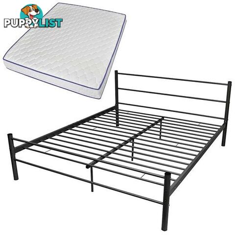 Metal Bed with Memory Foam Mattress Black AU Queen - Unbranded - 9476062107857