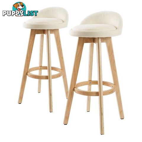 2X Oak Wood Bar Stool 72Cm Fabric Leila Beige - Unbranded - 9352338008359