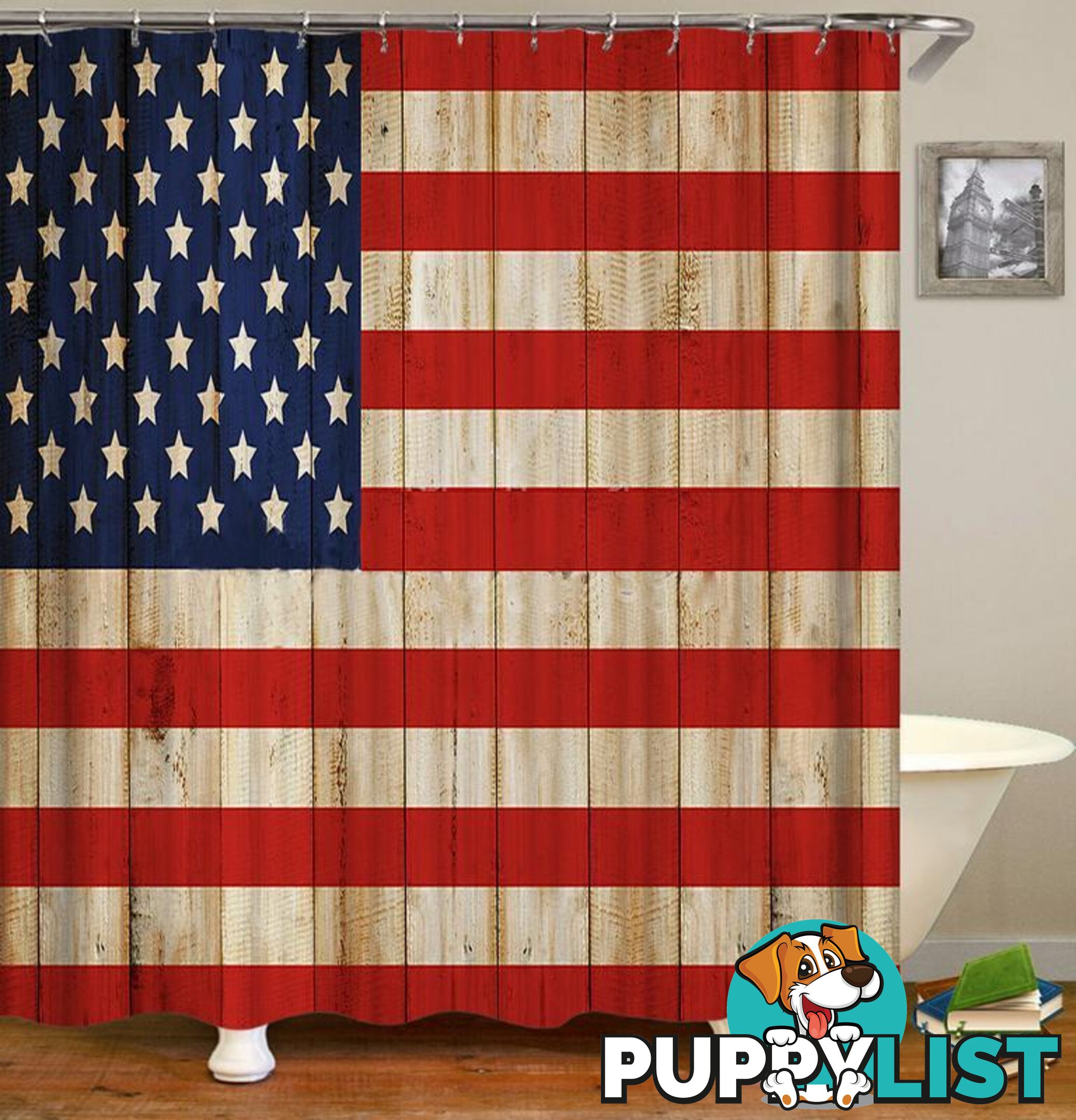 Rustic American Flag Shower Curtain - Curtain - 7427045914315