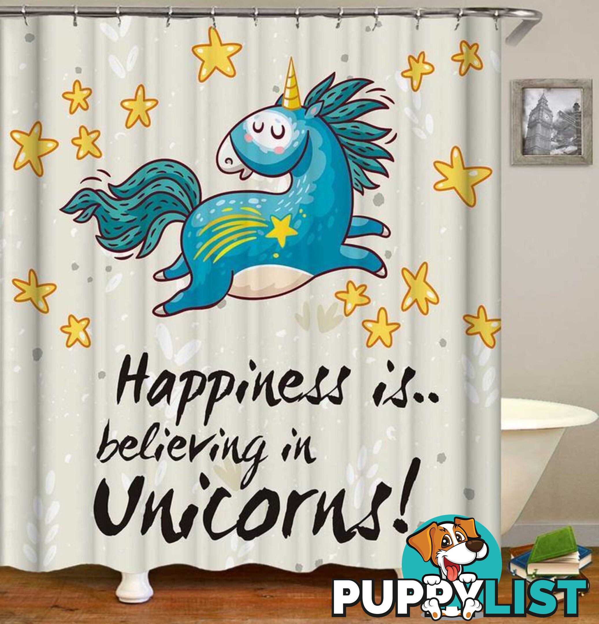 Unicorn And Stars Shower Curtain - Curtain - 7427046091855