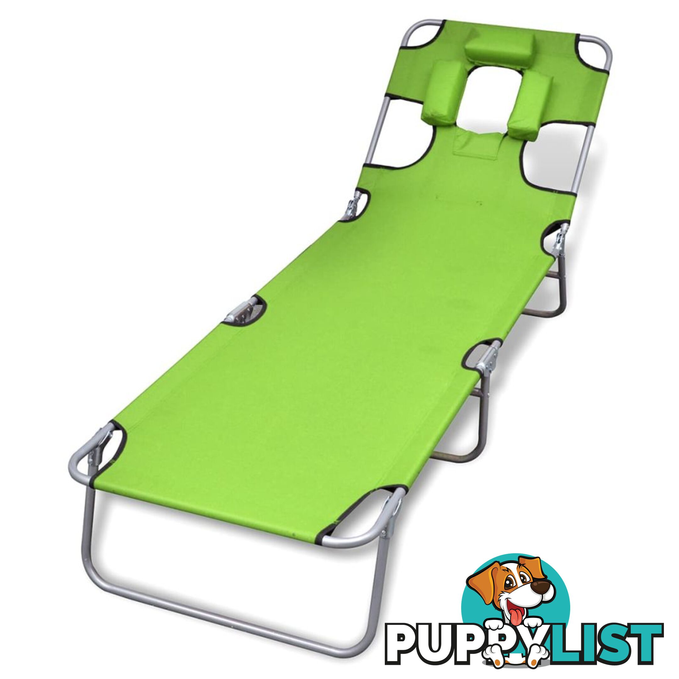 Sun Lounger With Head Cushion and Adjustable Backrest - Apple Green - Unbranded - 4326500415745