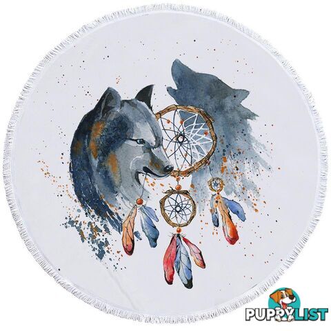 Native American Wolf Painting Beach Towel - Towel - 7427046309424