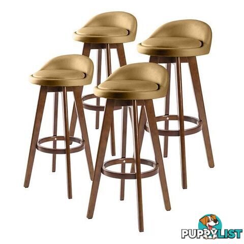 4X 72Cm Oak Wood Bar Stool Leather Leila Coffee Brown - Bar Stool - 7427005892592