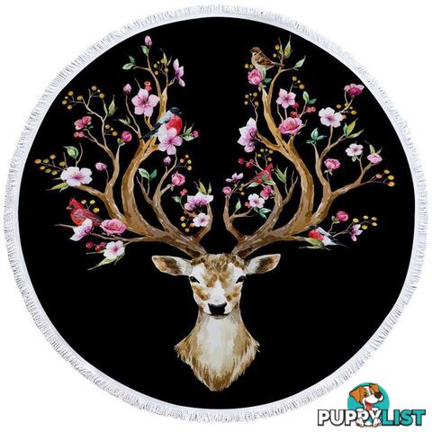 Black Background Floral Deer Beach Towel - Towel - 7427046312790