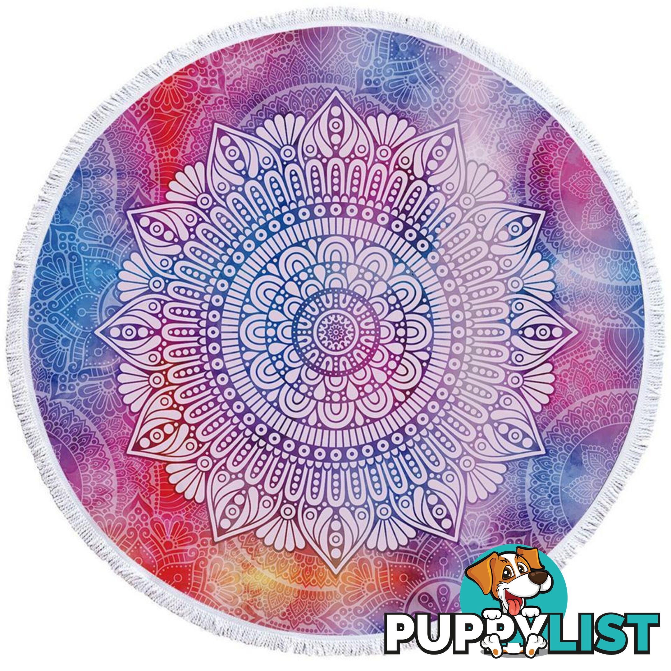 White Mandala Over Purplish Background Beach Towel - Towel - 7427046324571