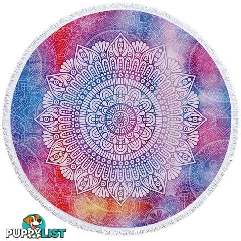 White Mandala Over Purplish Background Beach Towel - Towel - 7427046324571