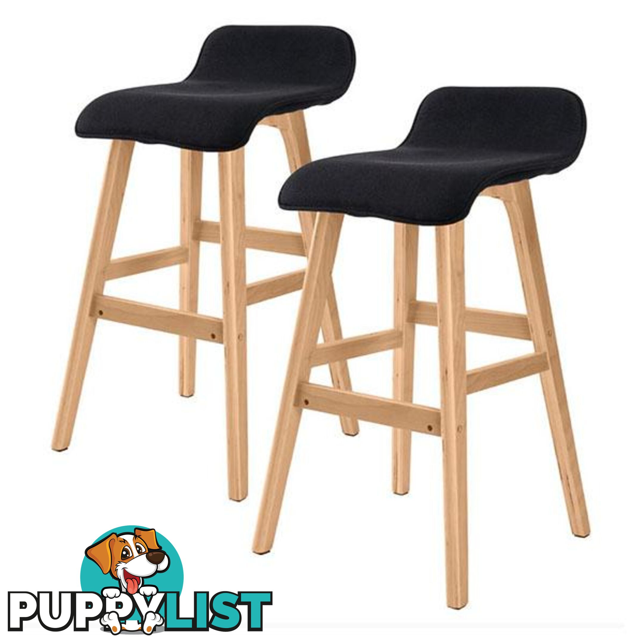 2X Oak Wood Bar Stool 65Cm Fabric Sophia Black - Unbranded - 9352338008335