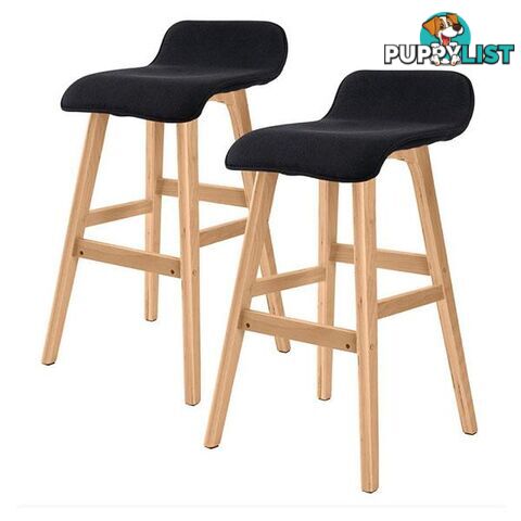 2X Oak Wood Bar Stool 65Cm Fabric Sophia Black - Unbranded - 9352338008335