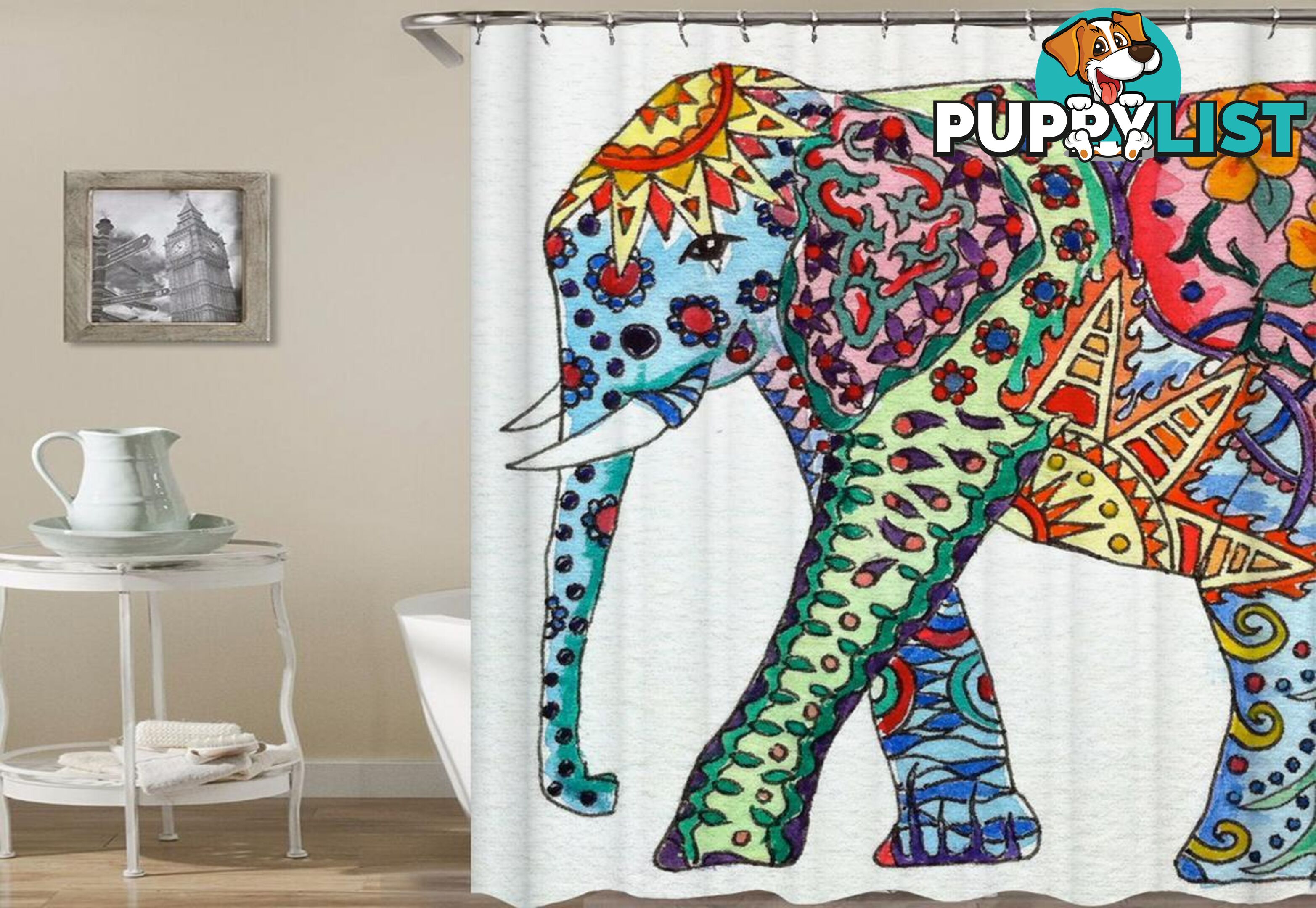 Colorful Ornate Elephant Painting Shower Curtain - Curtain - 7427046031363