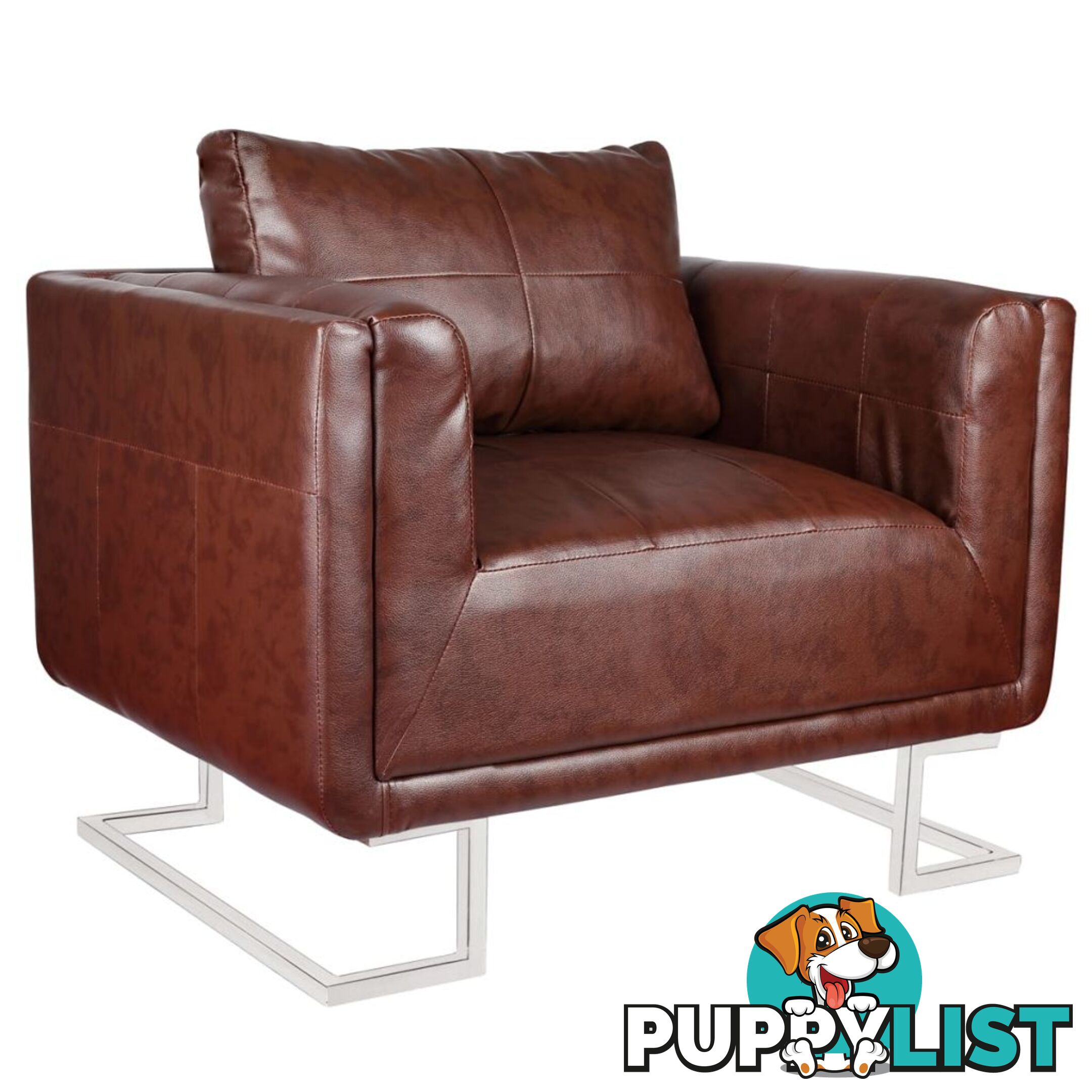 Artificial Leather Cube Armchair With Chrome Feet - Brown - Unbranded - 4326500430663