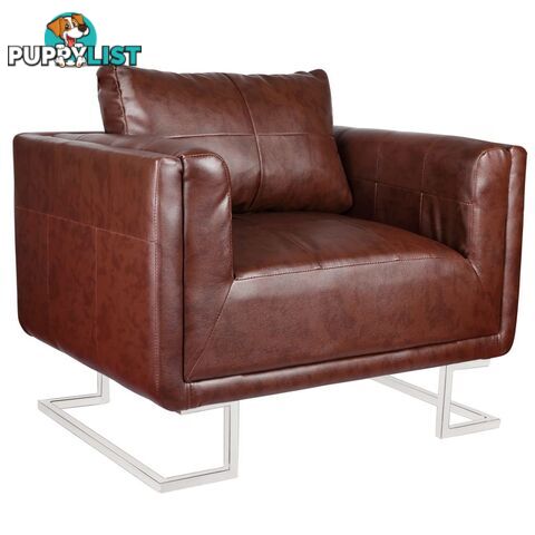 Artificial Leather Cube Armchair With Chrome Feet - Brown - Unbranded - 4326500430663