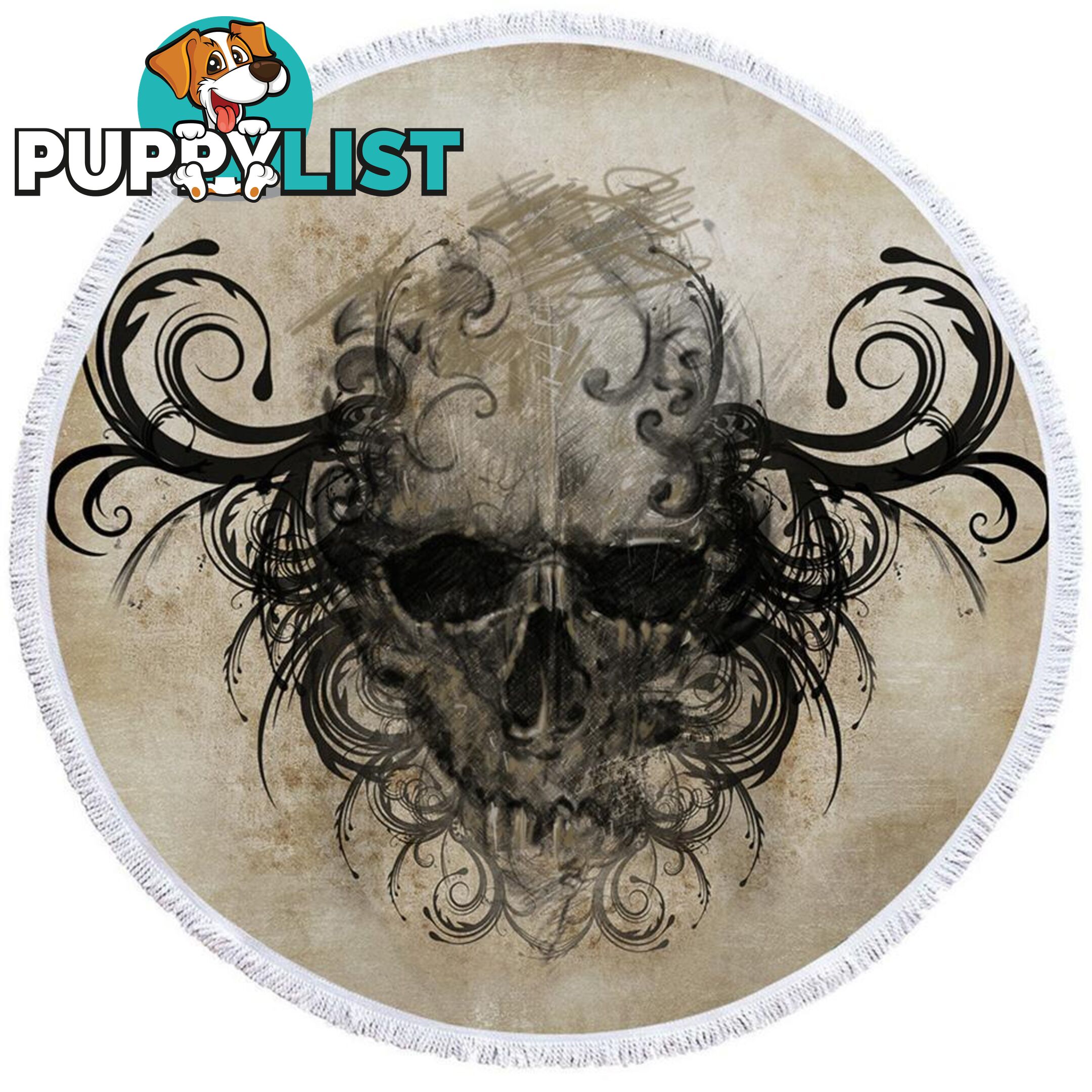 Scary Skull Drawing Beach Towel - Towel - 7427046320023