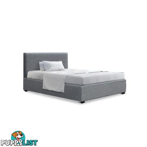 King Single Size Gas Lift Bed Frame With Storage Mattress Grey Fabric Nino - Artiss - 7427005885877