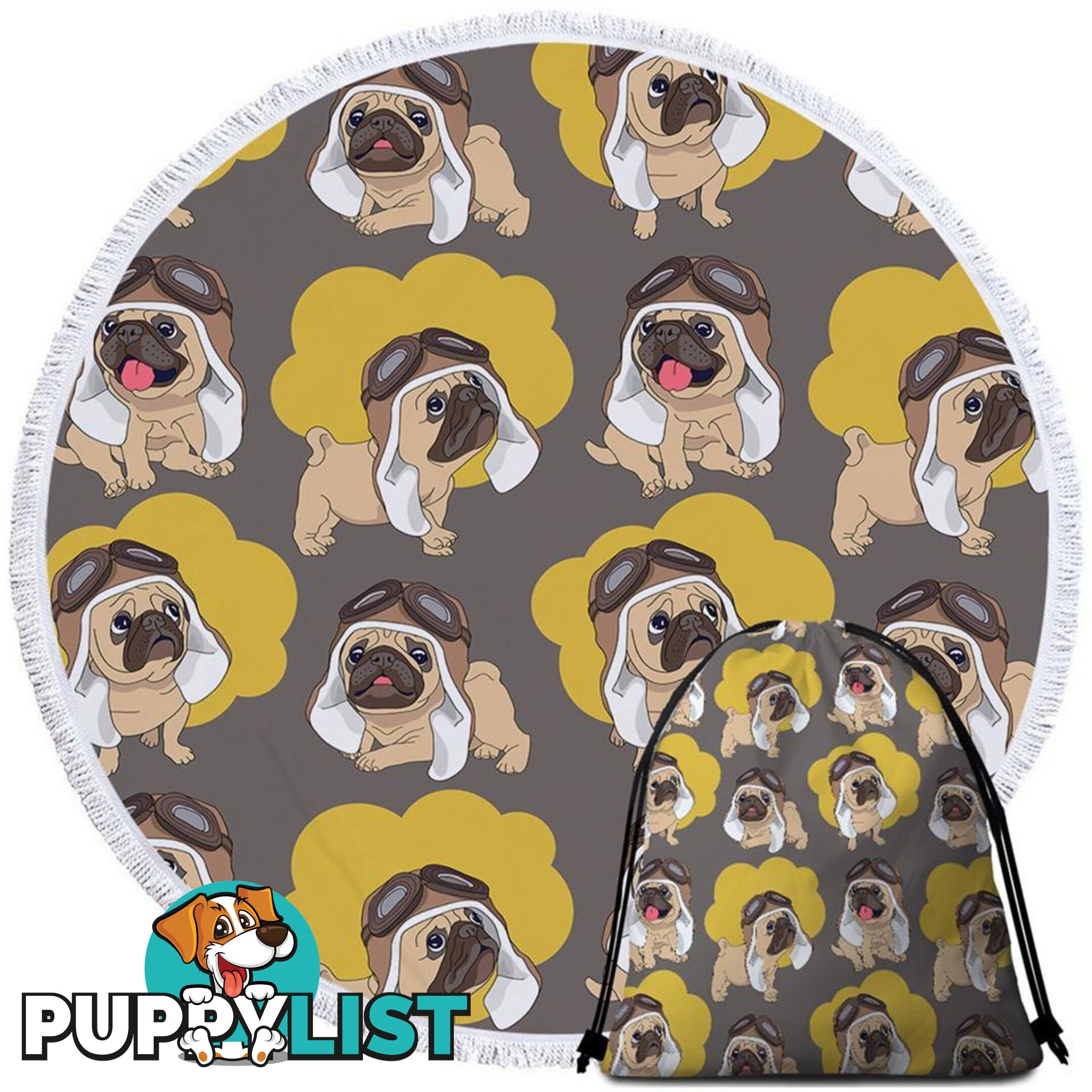 Cute Pilot Pug Beach Towel - Towel - 7427046307970