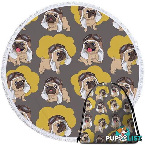 Cute Pilot Pug Beach Towel - Towel - 7427046307970