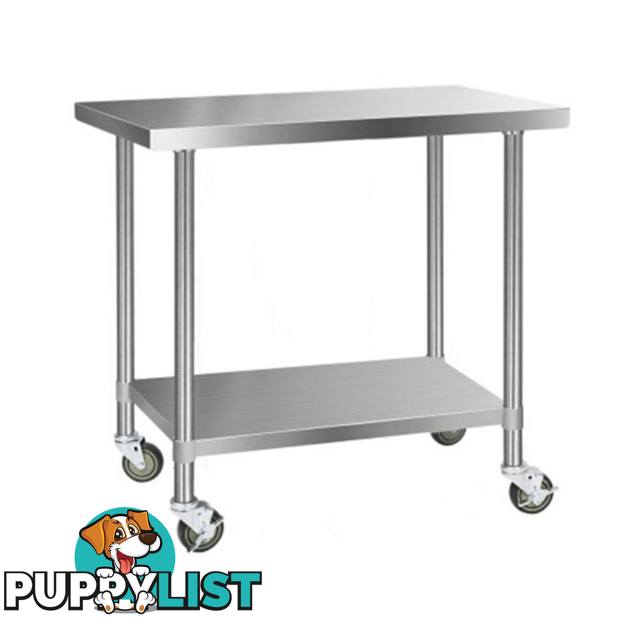 430 Stainless Steel Kitchen Work Bench Food Prep Table With Wheels - Cefito - 9350062085622