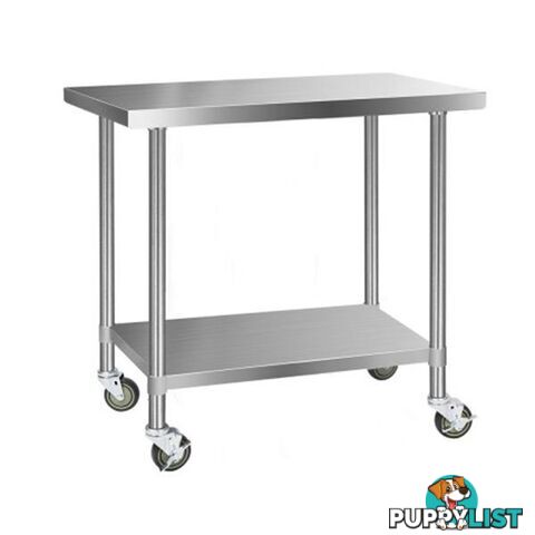 430 Stainless Steel Kitchen Work Bench Food Prep Table With Wheels - Cefito - 9350062085622