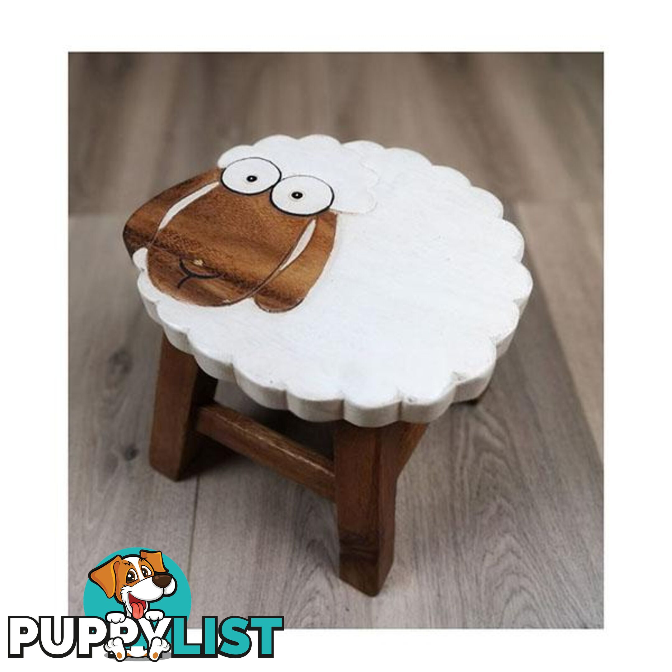 Kids Wooden Stool Long Ear Sheep - Mango Trees - 9476062140892