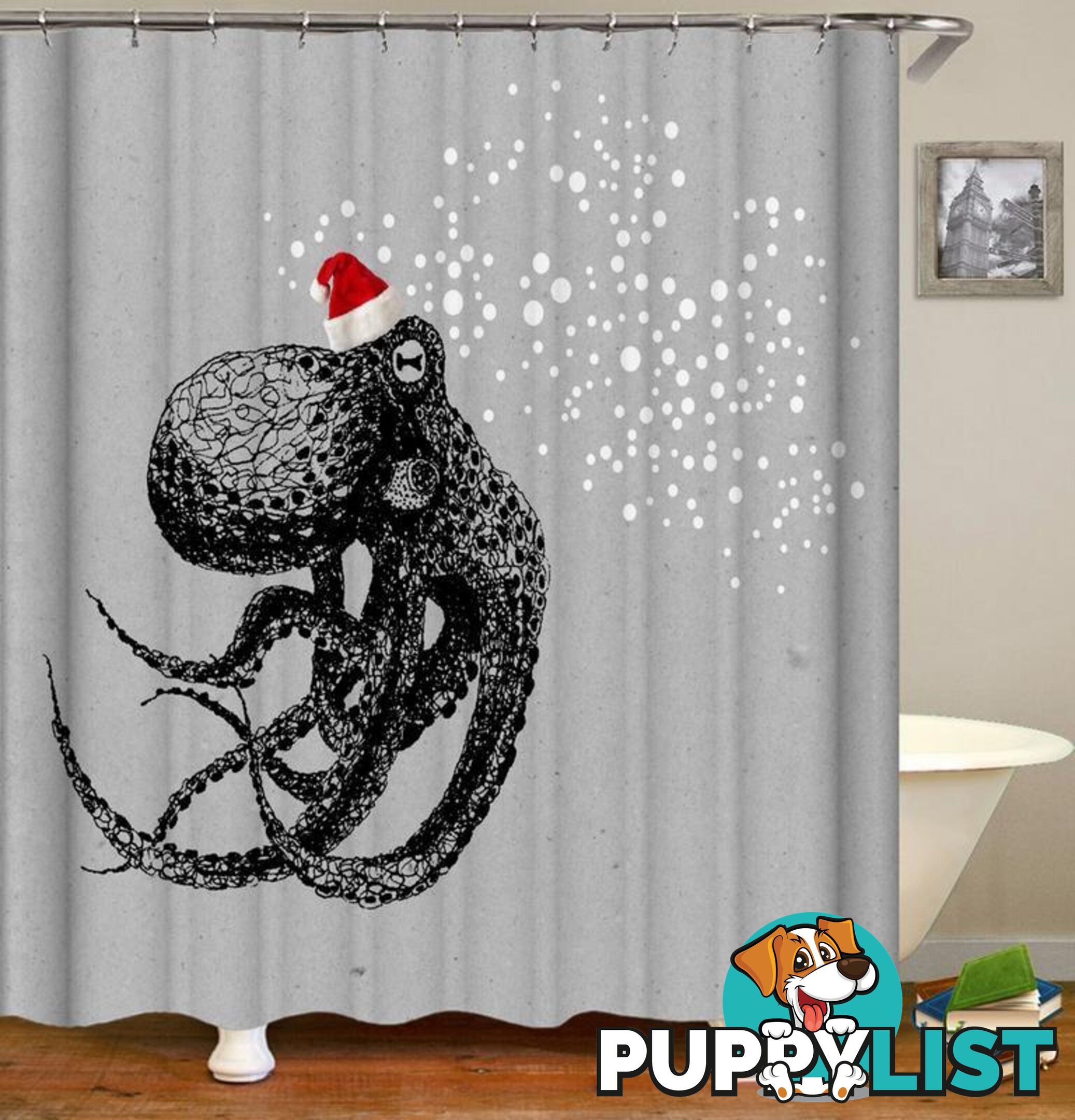 Christmas Spirit Octopus Shower Curtain - Curtains - 7427045948594