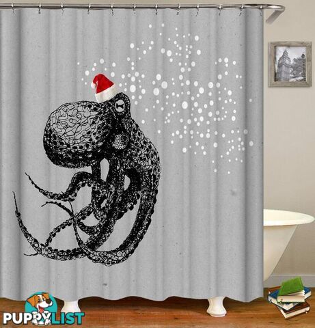 Christmas Spirit Octopus Shower Curtain - Curtains - 7427045948594