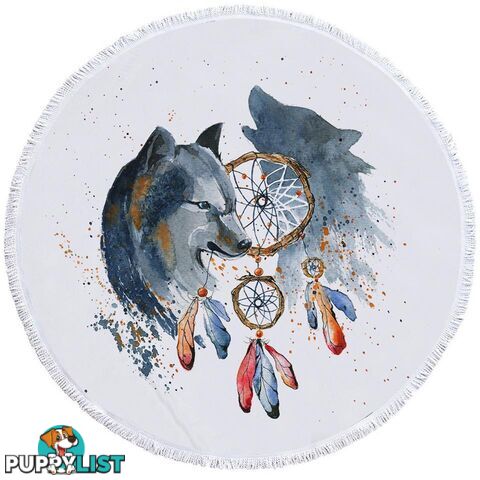 Native American Wolf Painting Beach Towel - Towel - 7427046309417