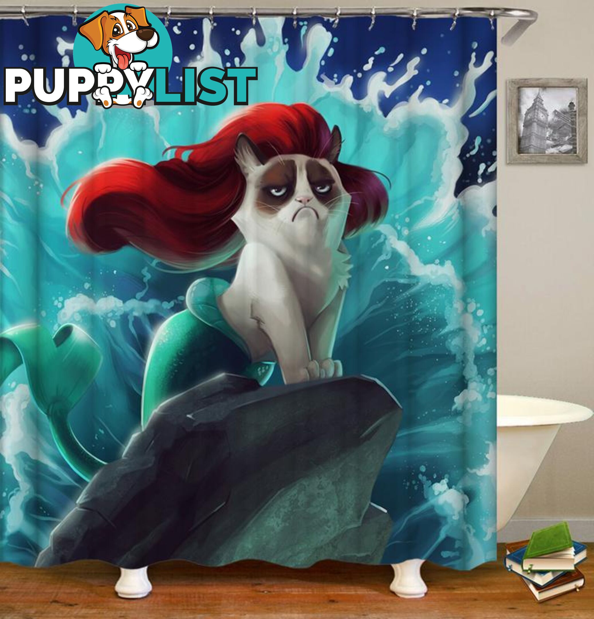 Mermaid Cat Shower Curtain - Curtain - 7427045978683