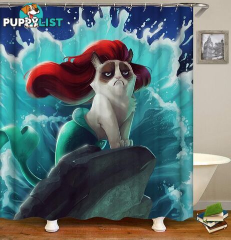 Mermaid Cat Shower Curtain - Curtain - 7427045978683