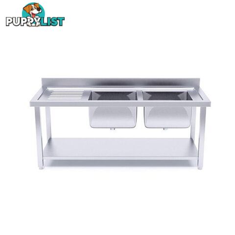 Soga 160X70X85 Stainless Steel Work Bench Dual Sink Kitchen Food Prep - Soga - 9476062101107