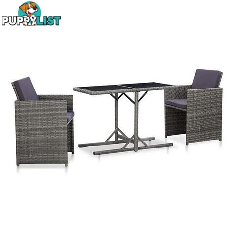 3 Piece Bistro Set With Cushions Poly Rattan Grey - Unbranded - 8719883754581