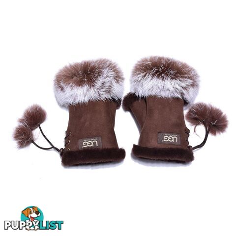 UGG Fingerless Sheepskin Leather Gloves Chocolate Womens (Cindy) - UGG - 822427525276