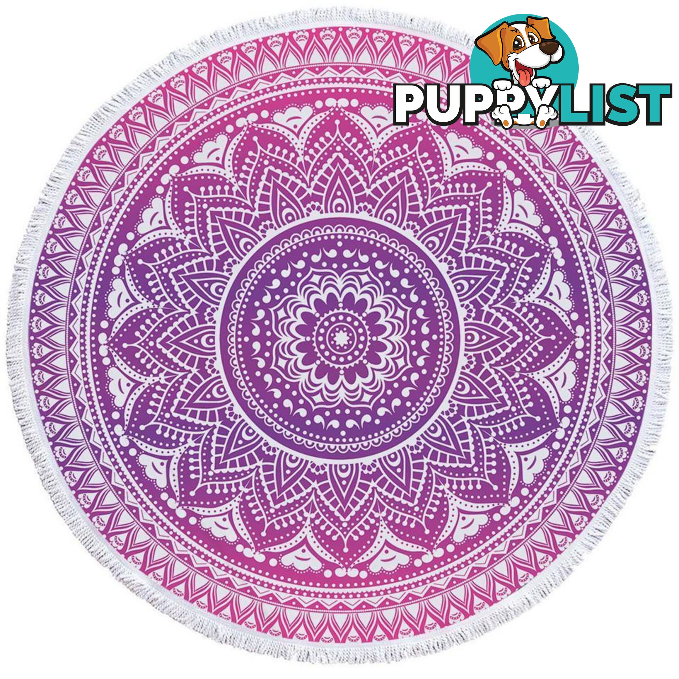 Purplish Mandala Over White Beach Towel - Towel - 7427046328128