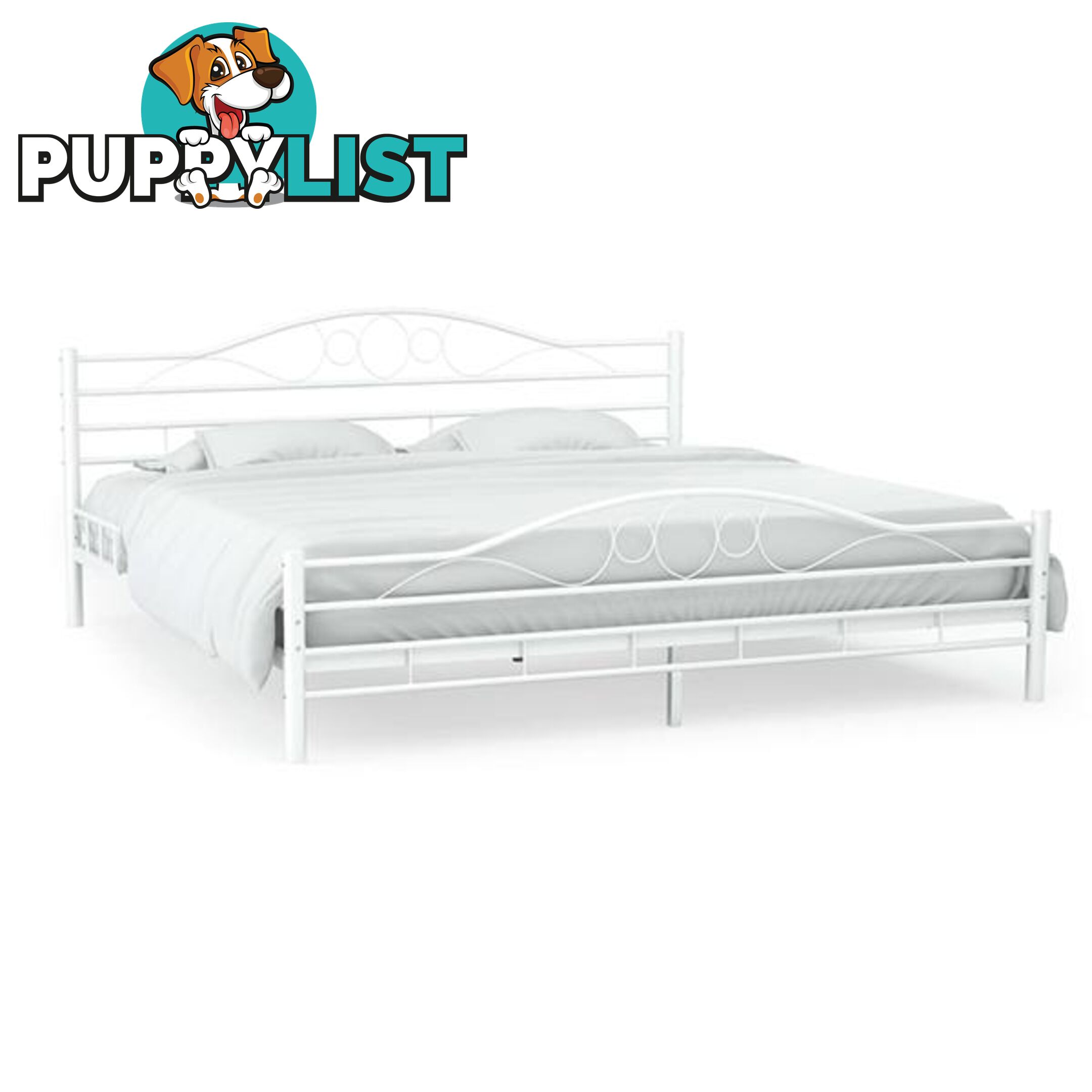 Bed Frame Slatted Base 153X203 Cm Curl Design White Queen Size - Unbranded - 7427046167093