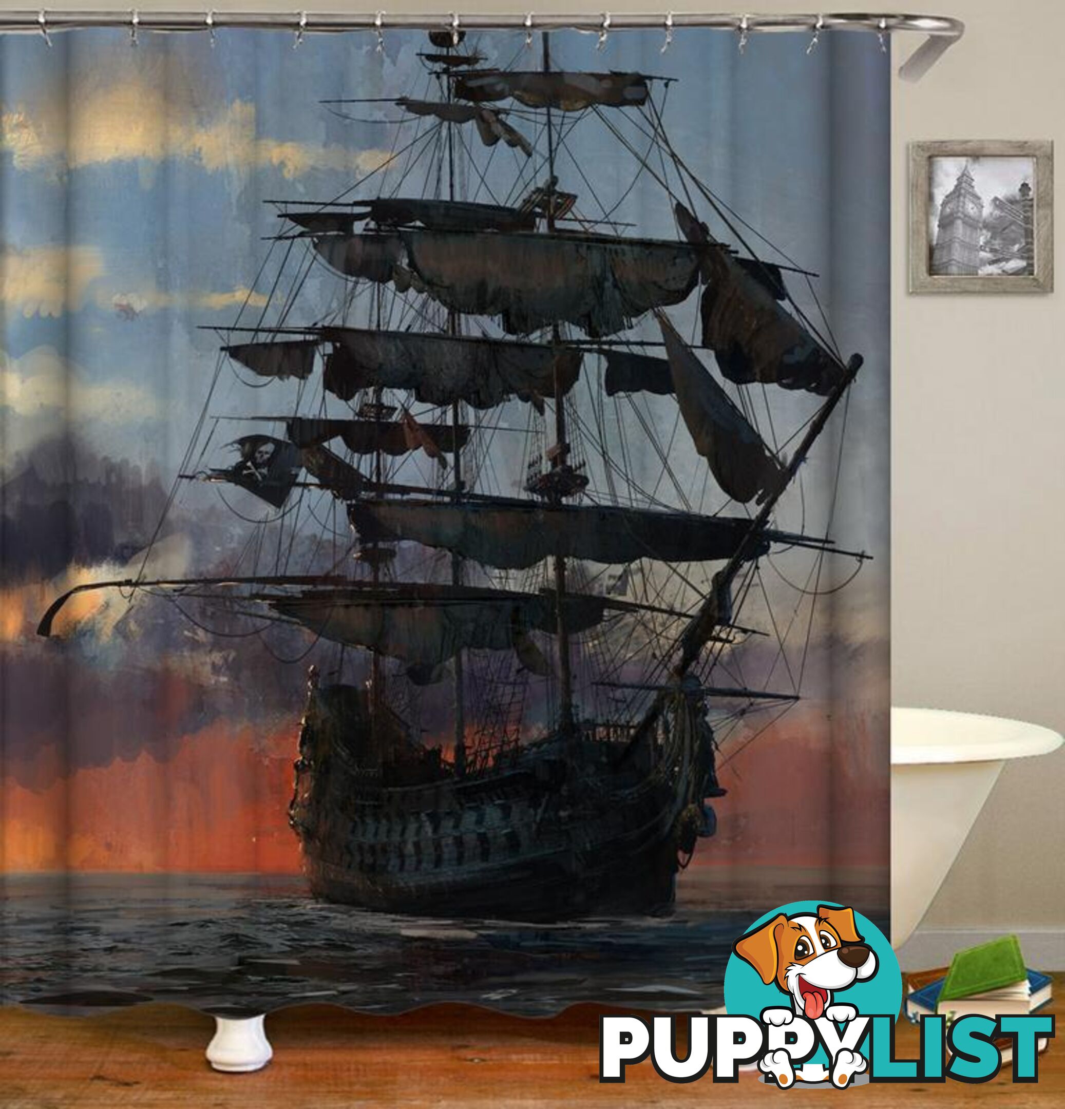 Old Style Pirate Ship Shower Curtain - Curtain - 7427045917354