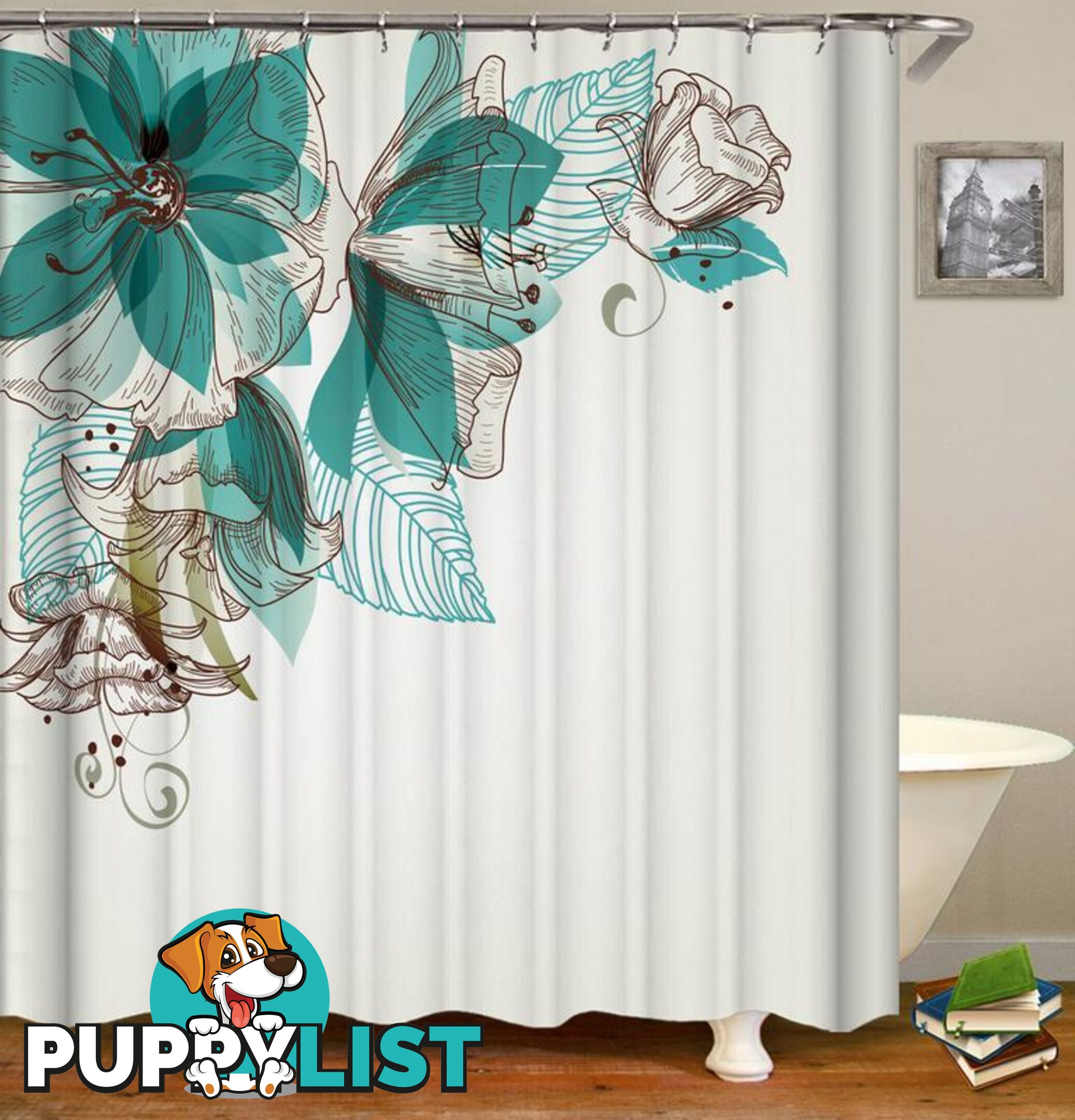 Turquoise Flowers Shower Curtain - Curtain - 7427005906299