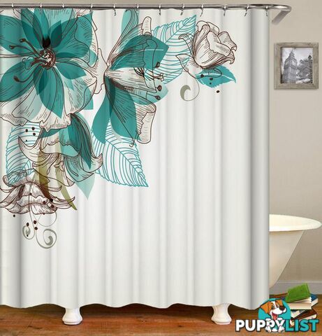 Turquoise Flowers Shower Curtain - Curtain - 7427005906299