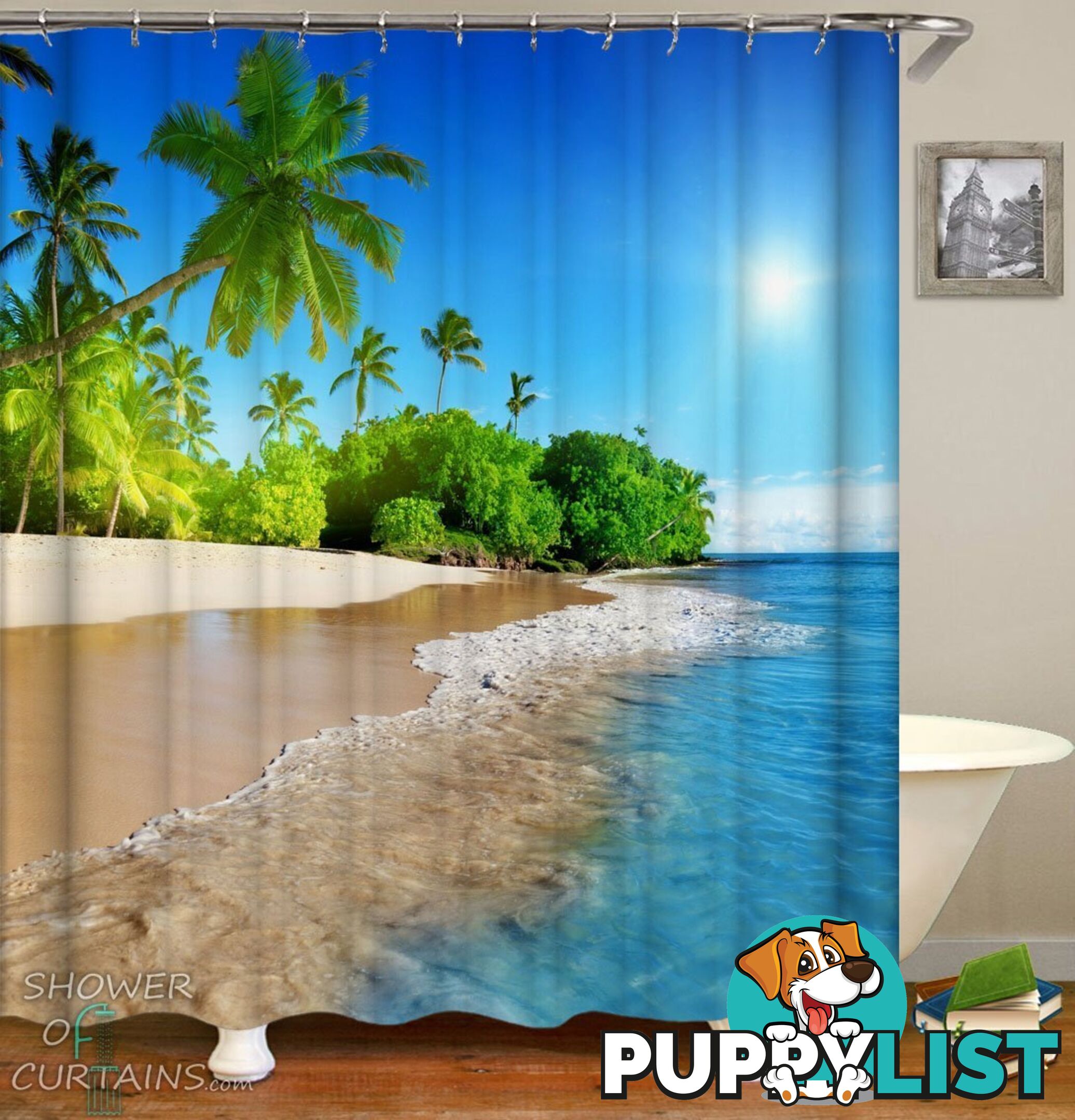 Sunny Tropical Beach Shower Curtain - Curtain - 7427046283564